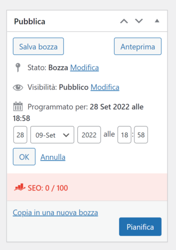 pianificazione articolo wordpress